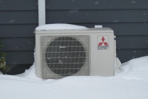 heat pump in the snow
