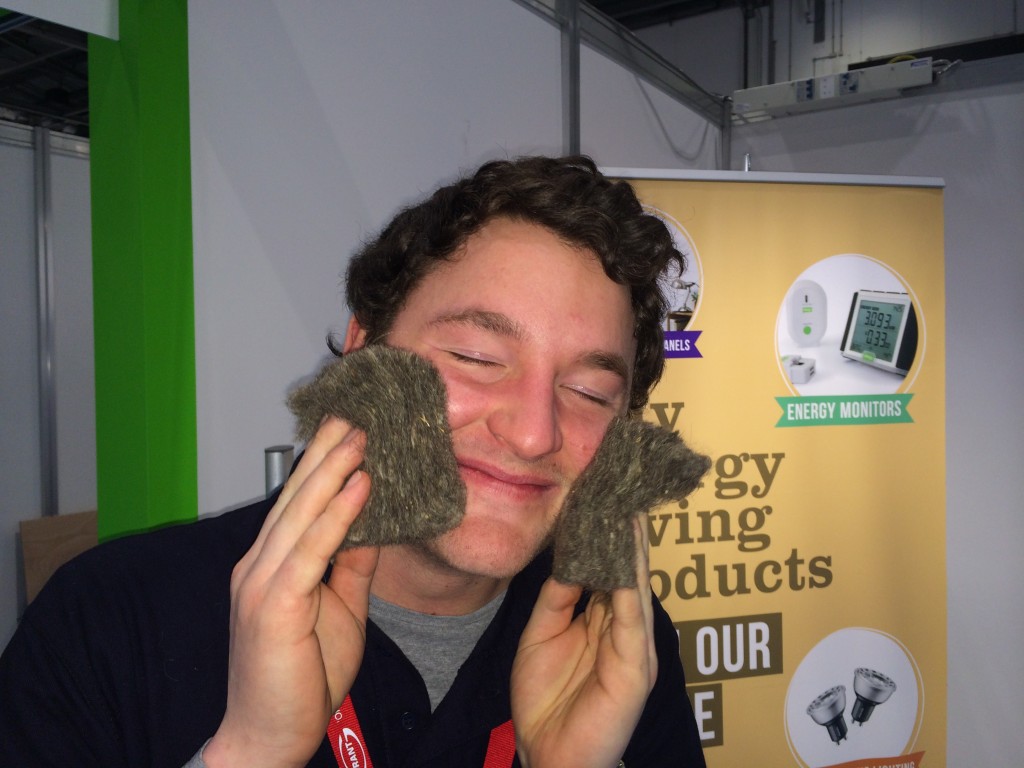 Henry of the GreenAge showing that 100% pure sheep wool really is that soft!